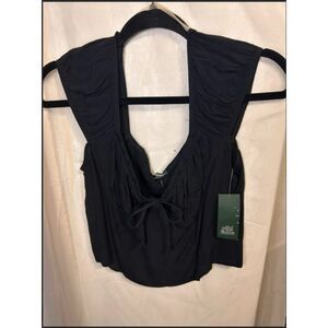 278 Wild Fable Black Sweetheart Crop Top Short Sleeve Stretchy Fitted Top